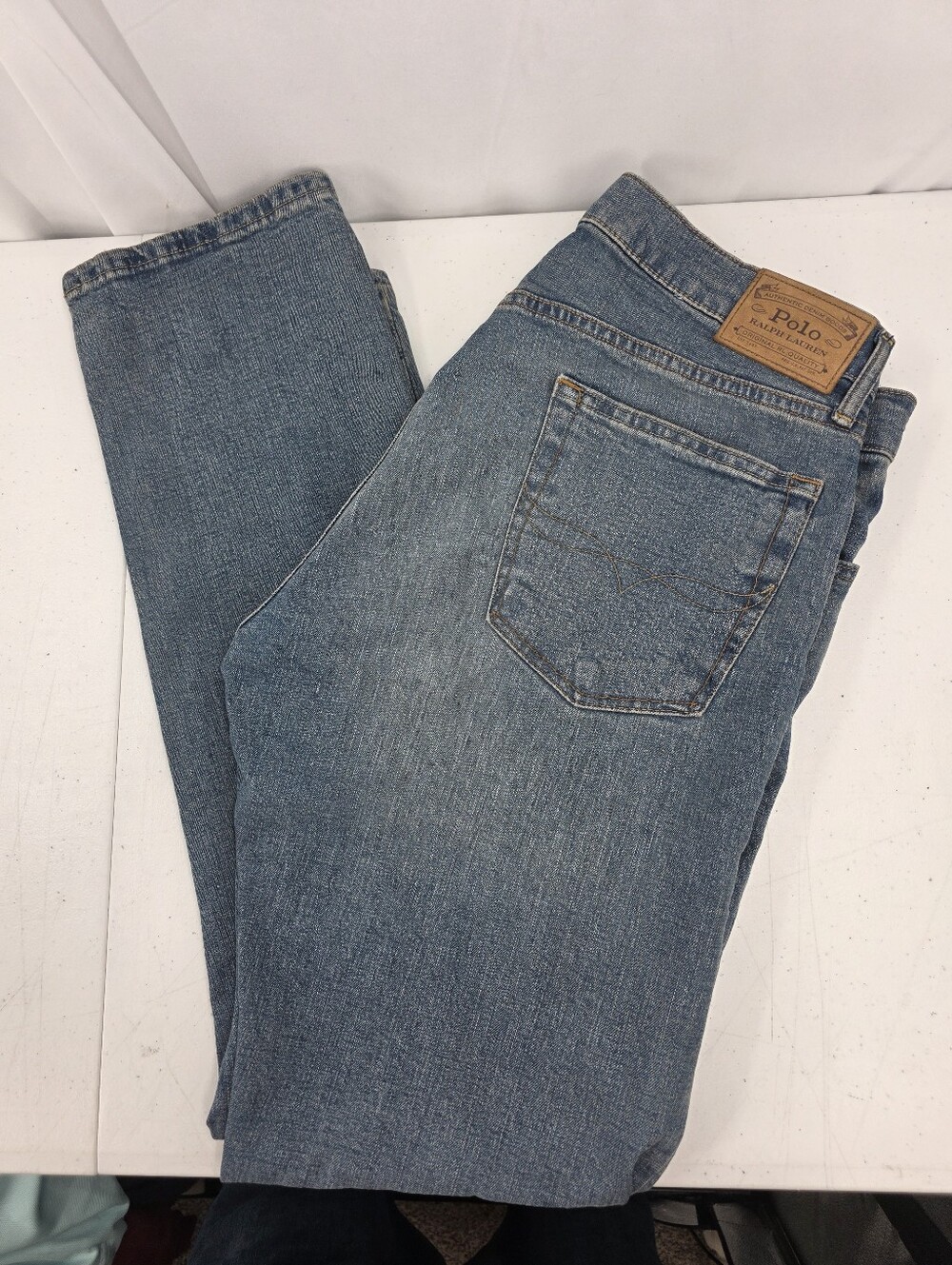 Polo Ralph Lauren Men's Varick Slim Straight Jeans Distressed Dirty Wash‎ 36/34.